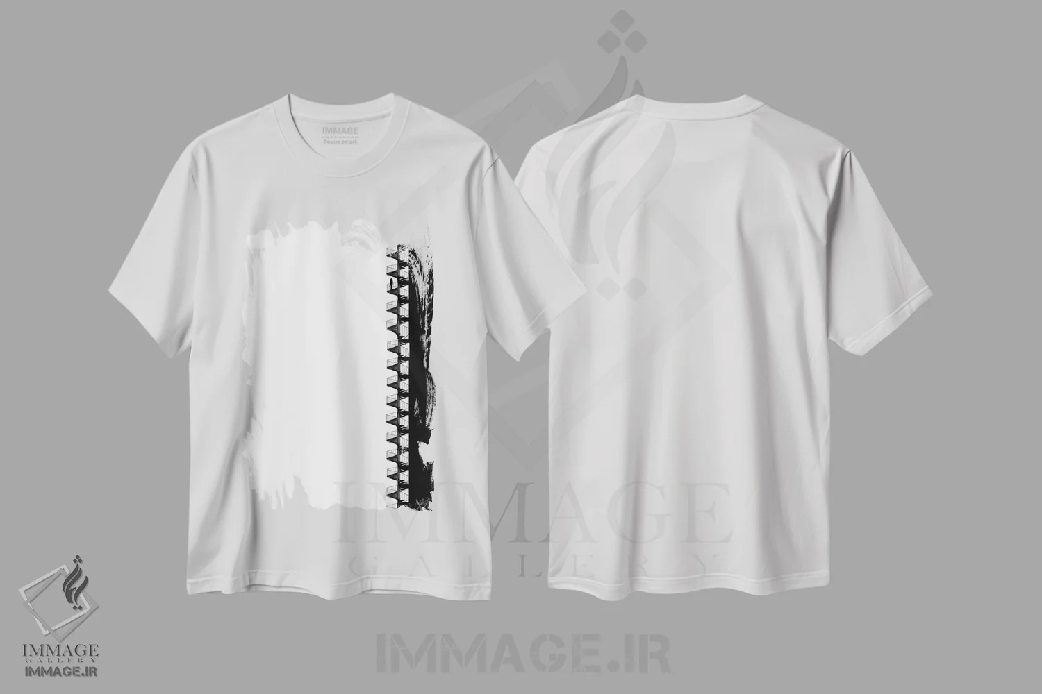 تیشرت سفید طرح دار گردباد، هنر تزئینی سیاه و سفید اثر کاترین فدرر | immage.ir