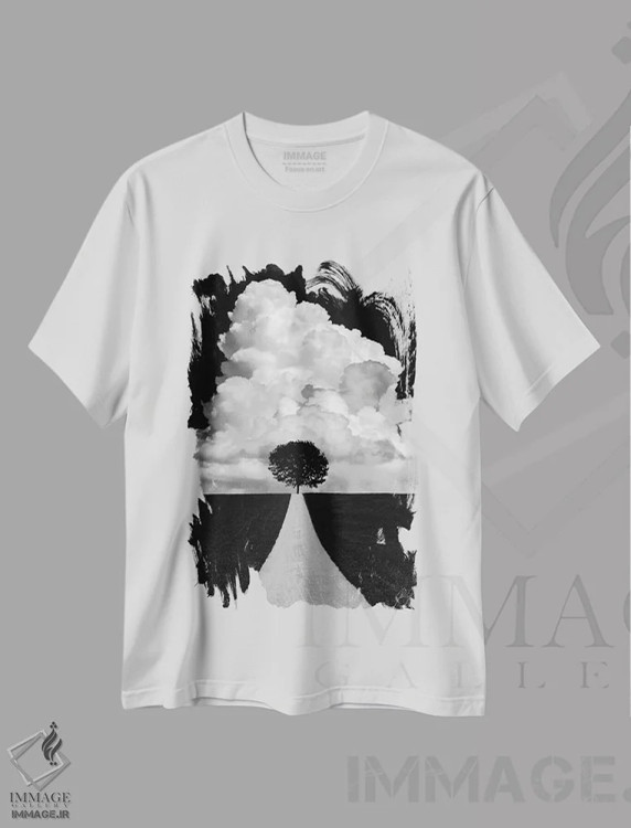 تیشرت سفید طرح دار درخت دوقلو، عکاسی سیاه و سفید اثر کاترین فدرر | immage.ir