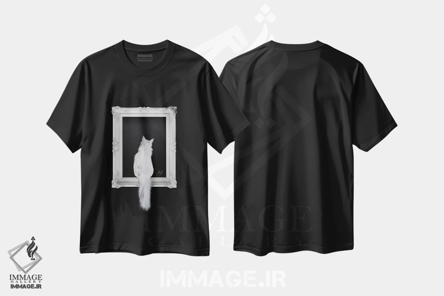 تیشرت مشکی طرح دار گربه در قاب، مدیوم اثر کاترین فدرر | immage.ir