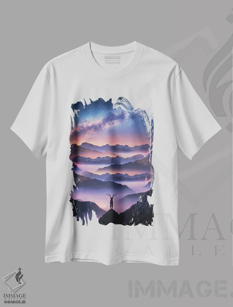 تیشرت سفید طرح دار چشم انداز پادشاه، هنر فاخر معاصر اثر کاترین فدرر | immage.ir