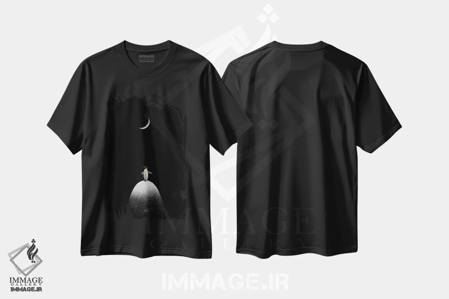 تیشرت مشکی طرح دار پنگوئن باشکوه اثر کاترین فدرر | فروشگاه ایماژ