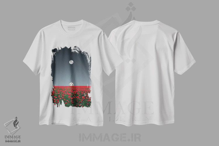 تیشرت سفید طرح دار آرام گرفته درون شکوفه، مدیوم اثر کاترین فدرر | immage.ir