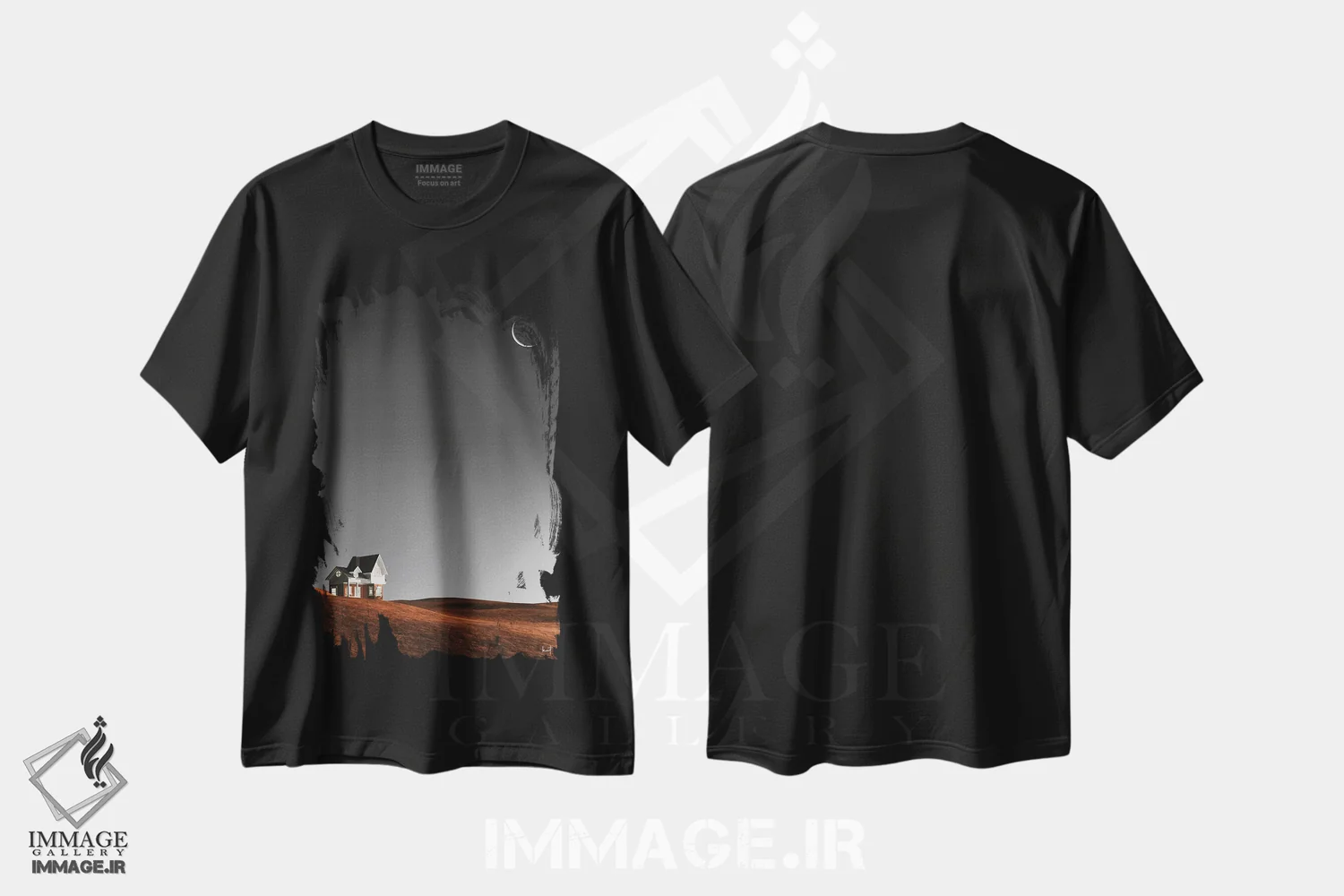 تیشرت مشکی طرح دار کلبه، مدیوم اثر کاترین فدرر | فروشگاه ایماژ