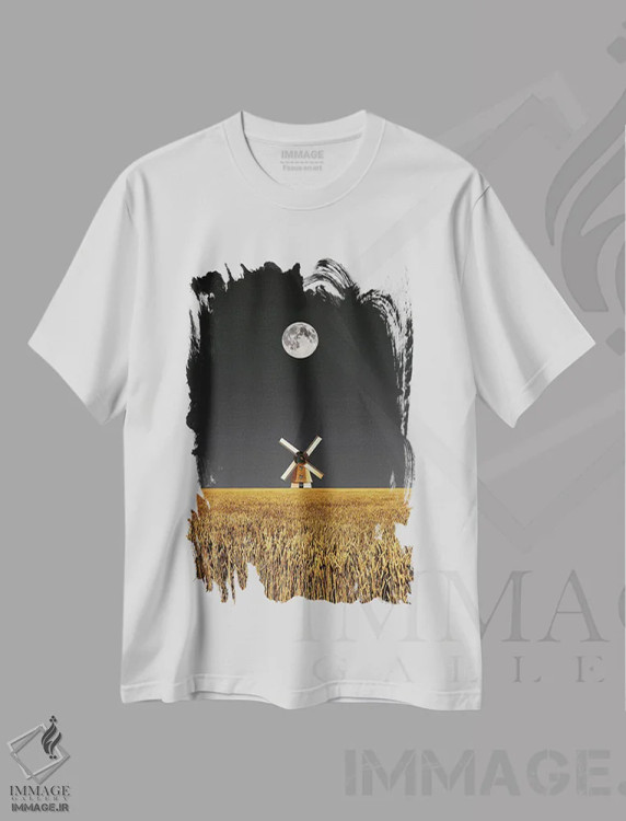تیشرت سفید طرح دار آسیاب بادی طلایی، هنر دیجیتال اثر کاترین فدرر | فروشگاه ایماژ