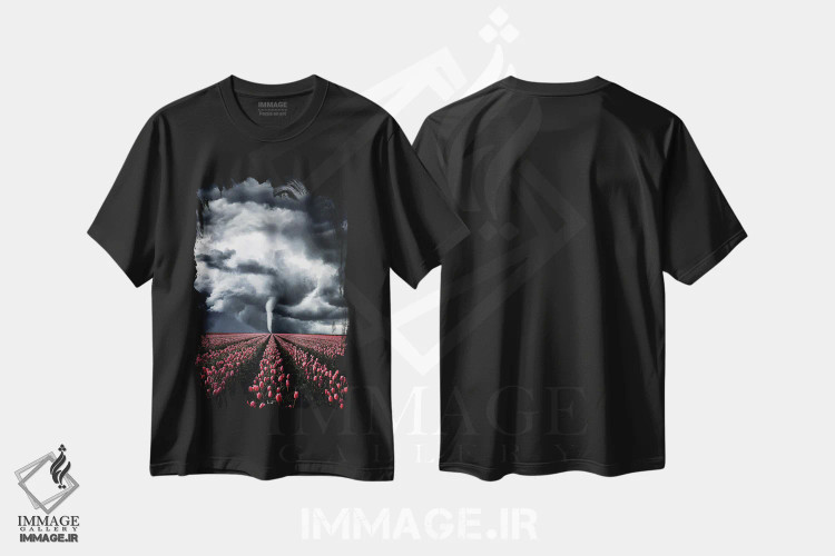 تیشرت مشکی طرح دار لاله هایی که با طوفان می جنگند، مدیوم اثر کاترین فدرر | immage.ir