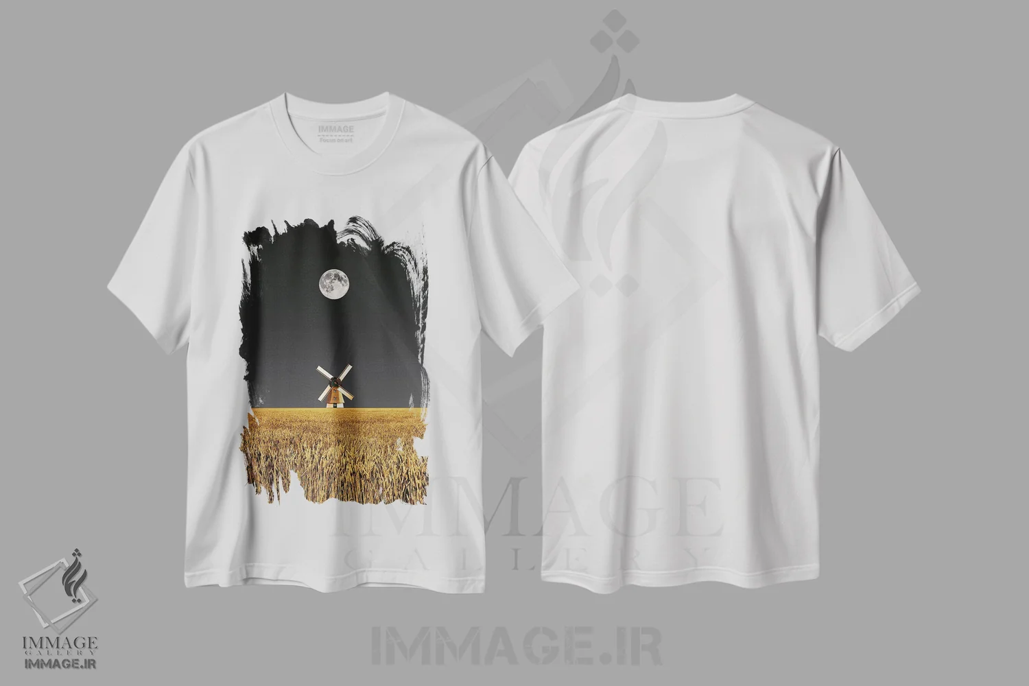 تیشرت سفید طرح دار آسیاب بادی طلایی، هنر دیجیتال اثر کاترین فدرر | فروشگاه ایماژ