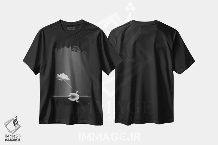 تیشرت مشکی طرح دار دنبالم بیا، عکاسی سیاه و سفید اثر کاترین فدرر | فروشگاه ایماژ
