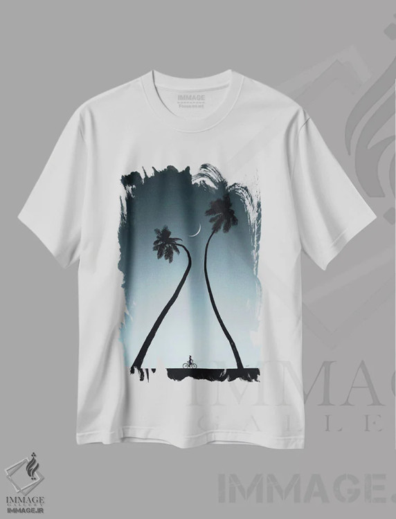 تیشرت سفید طرح دار نخل های خواهر، هنر دیجیتال اثر کاترین فدرر | فروشگاه ایماژ