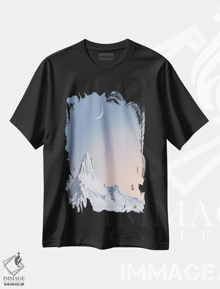 تیشرت مشکی طرح دار قله برفی، هنر دیجیتال اثر کاترین فدرر | فروشگاه ایماژ
