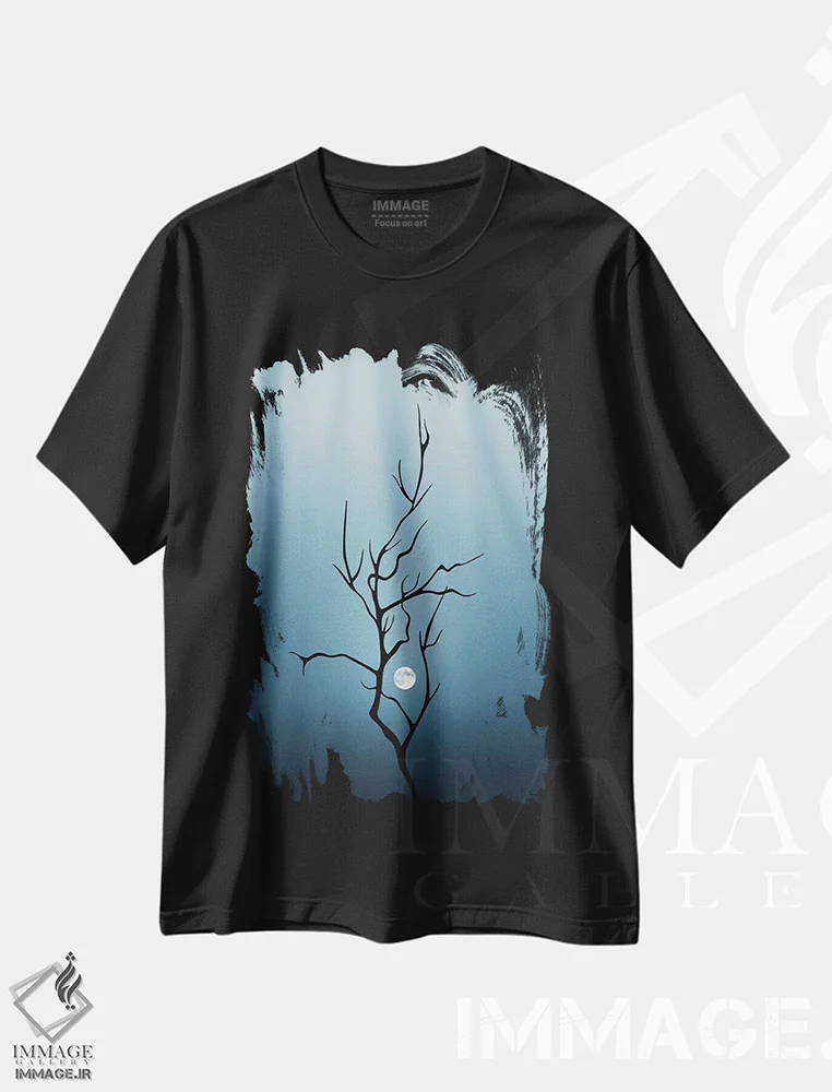 تیشرت مشکی طرح دار شاخه، هنر دیجیتال اثر کاترین فدرر | فروشگاه ایماژ