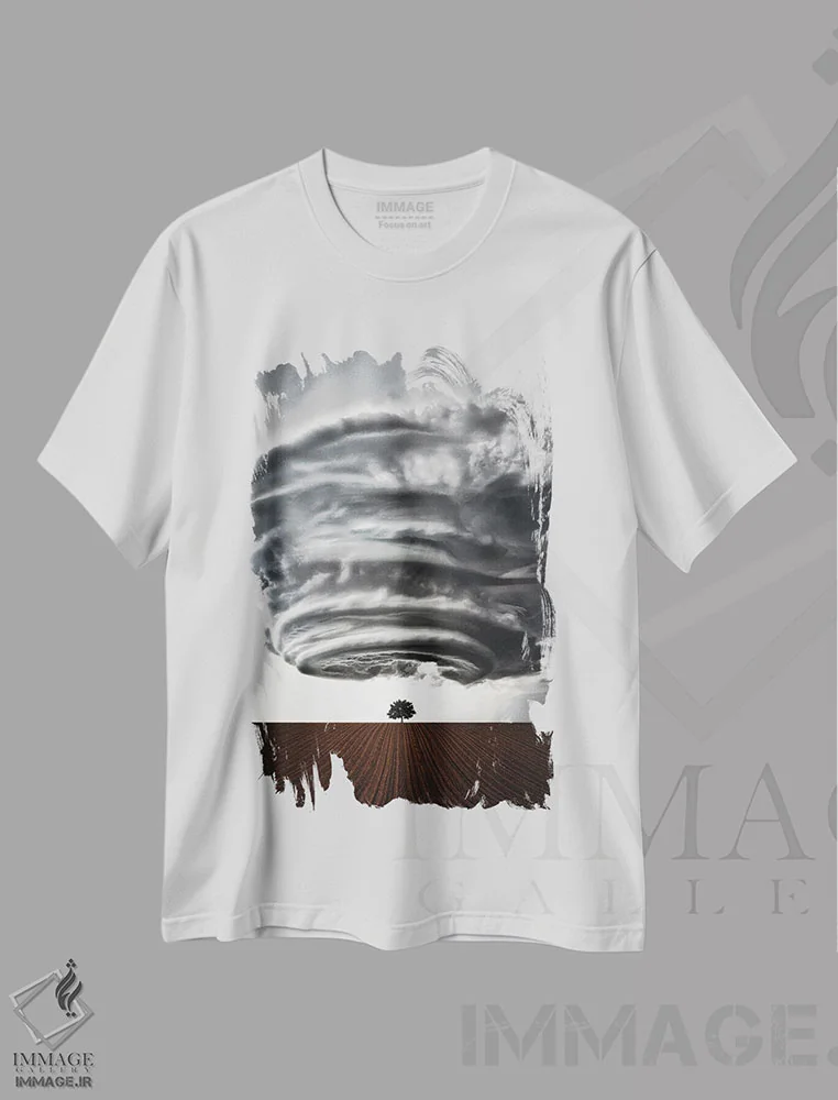 تیشرت سفید طرح دار پیامد طوفان، هنر دیجیتال اثر کاترین فدرر | immage.ir