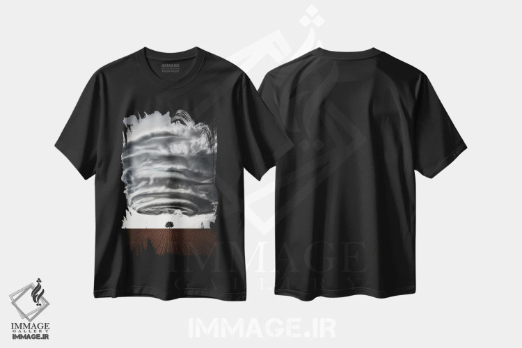 تیشرت مشکی طرح دار پیامد طوفان، هنر دیجیتال اثر کاترین فدرر | فروشگاه ایماژ