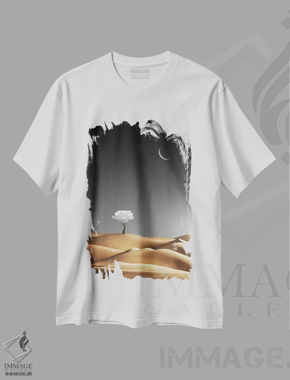 تیشرت سفید طرح دار سیاره خیالی، هنر فاخر معاصر اثر کاترین فدرر | فروشگاه ایماژ