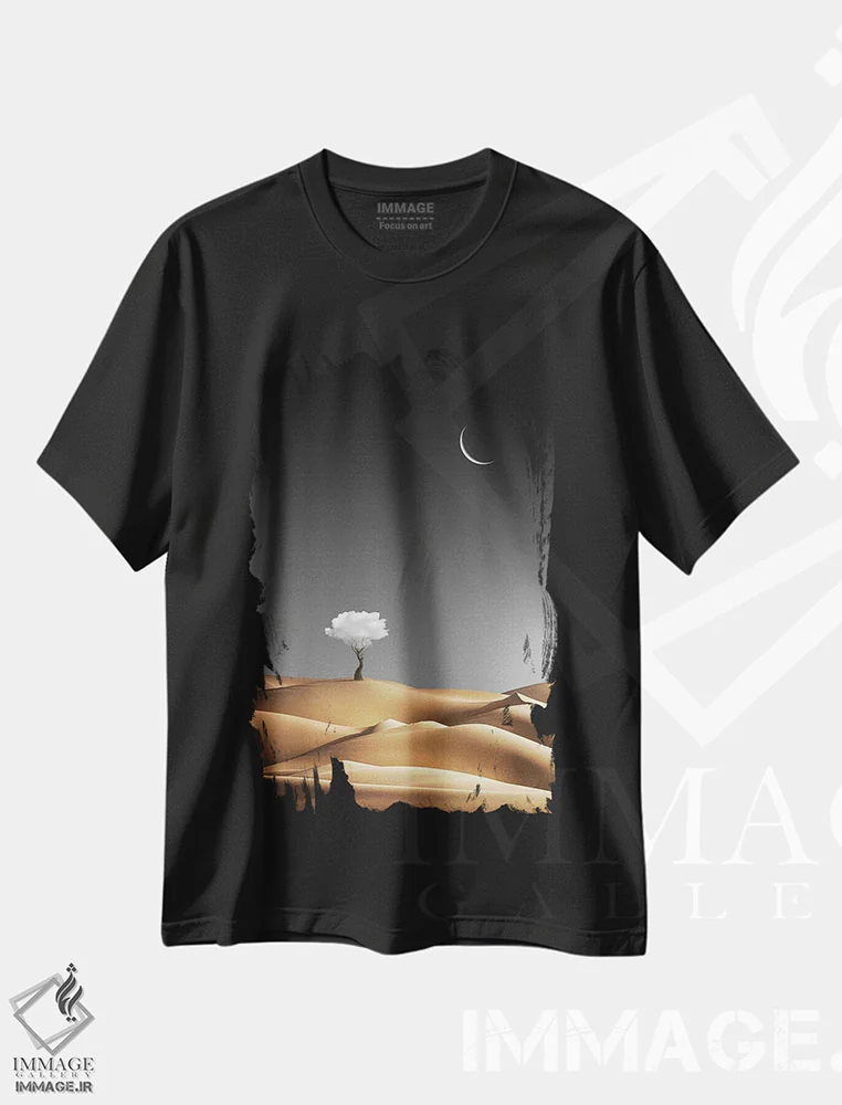 تیشرت مشکی طرح دار سیاره خیالی، هنر فاخر معاصر اثر کاترین فدرر | immage.ir