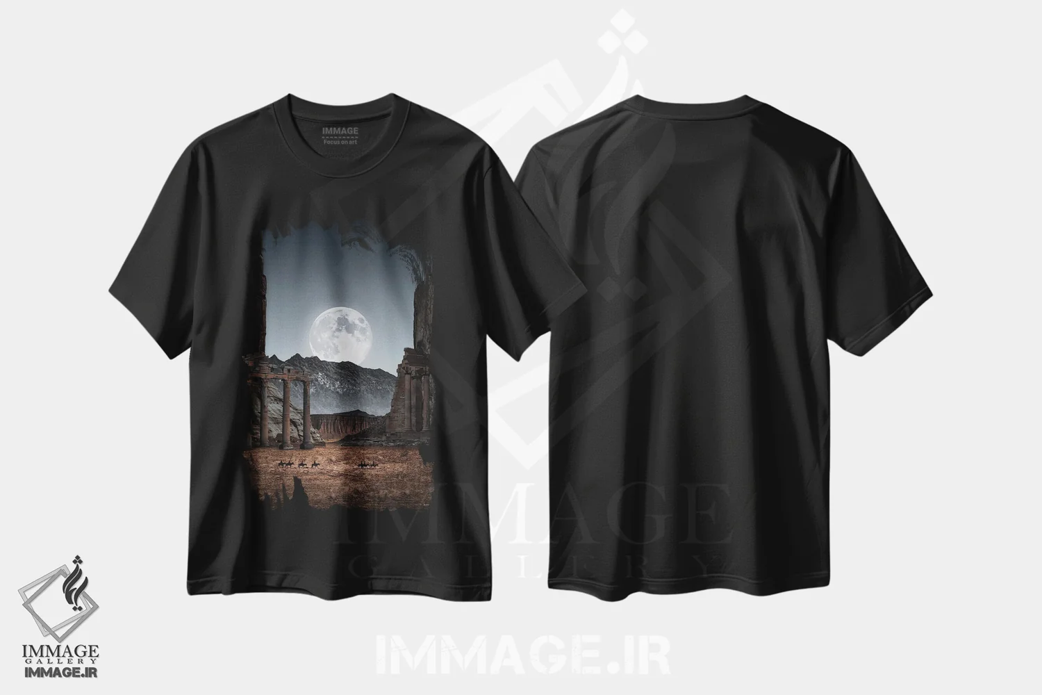 تیشرت مشکی طرح دار منظره ویران در غروب، عکاسی ترکیبی اثر کاترین فدرر | فروشگاه ایماژ
