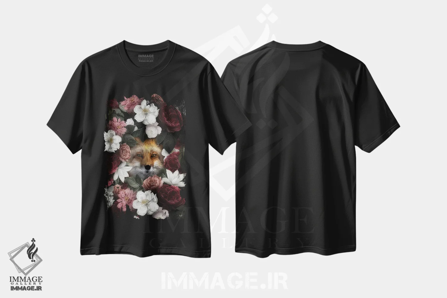 تیشرت مشکی طرح دار روباه گل دار، عکاسی ترکیبی اثر کاترین فدرر | immage.ir