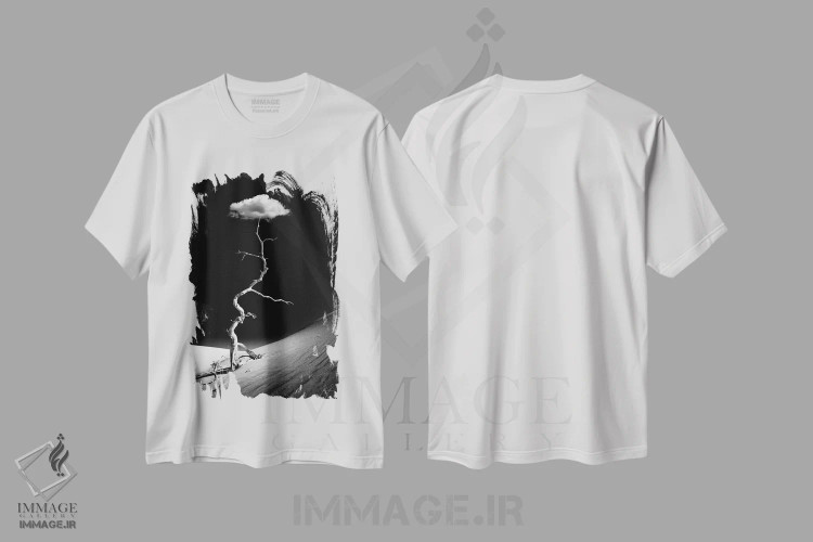 تیشرت سفید طرح دار شگفت زده از درخشش، عکاسی سیاه و سفید اثر کاترین فدرر | immage.ir