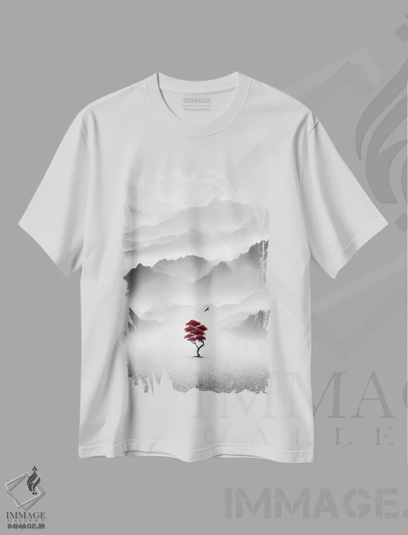 تیشرت سفید طرح دار قرمز اصیل، دکور آسیایی اثر کاترین فدرر | فروشگاه ایماژ