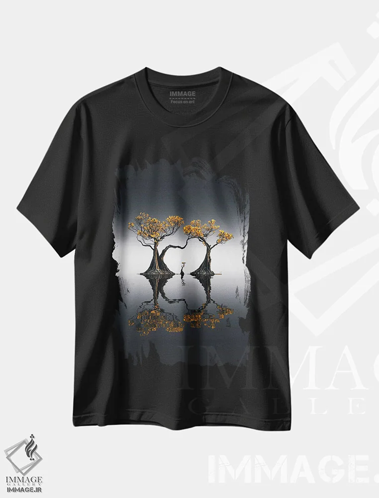 تیشرت مشکی طرح دار مانگرو طلایی، عکاسی ترکیبی اثر کاترین فدرر | فروشگاه ایماژ