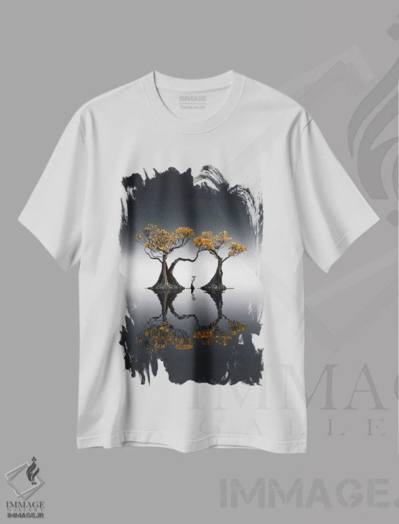 تیشرت سفید طرح دار مانگرو طلایی، عکاسی ترکیبی اثر کاترین فدرر | immage.ir