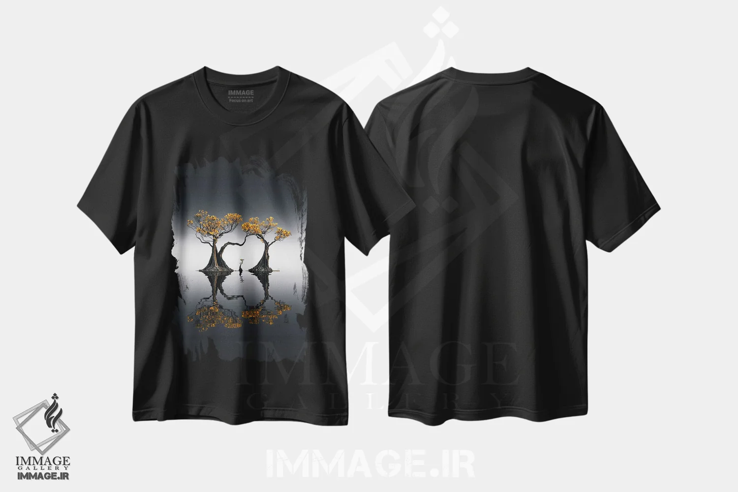 تیشرت مشکی طرح دار مانگرو طلایی، عکاسی ترکیبی اثر کاترین فدرر | فروشگاه ایماژ