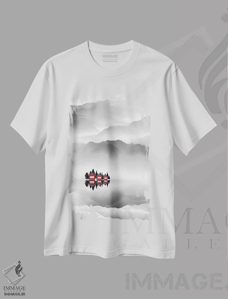 تیشرت سفید طرح دار یاقوت پژوهی پوشیده، عکاسی ترکیبی اثر کاترین فدرر | فروشگاه ایماژ