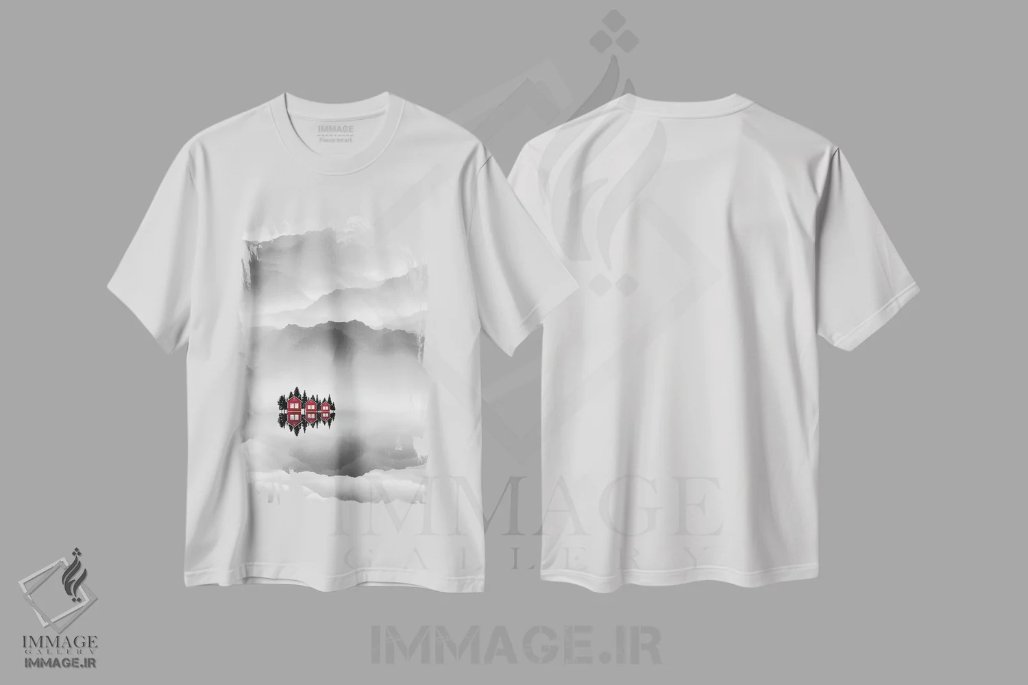 تیشرت سفید طرح دار یاقوت پژوهی پوشیده، عکاسی ترکیبی اثر کاترین فدرر | فروشگاه ایماژ