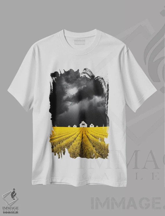 تیشرت سفید طرح دار رویای آخرالزمانی کلزا اثر کاترین فدرر | فروشگاه ایماژ