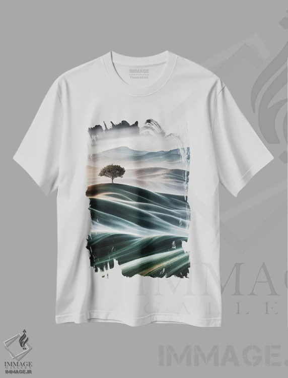 تیشرت سفید طرح دار تپه های ملایم، مدیوم اثر کاترین فدرر | immage.ir