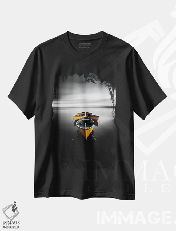 تیشرت مشکی طرح دار پنج زرد اثر کاترین فدرر | فروشگاه ایماژ