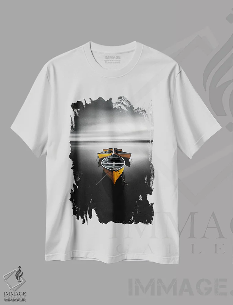 تیشرت سفید طرح دار پنج زرد اثر کاترین فدرر | immage.ir
