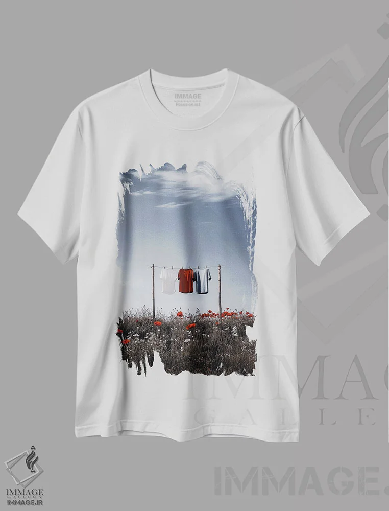 تیشرت سفید طرح دار رشته های آسمان فراموش شده اثر کاترین فدرر | فروشگاه ایماژ