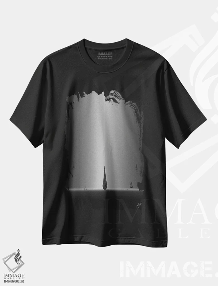تیشرت مشکی طرح دار درخشش جادویی از ناکجاآباد، عکاسی سیاه و سفید اثر کاترین فدرر | فروشگاه ایماژ