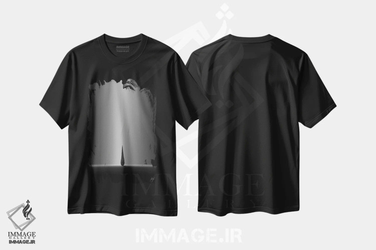 تیشرت مشکی طرح دار درخشش جادویی از ناکجاآباد، عکاسی سیاه و سفید اثر کاترین فدرر | فروشگاه ایماژ