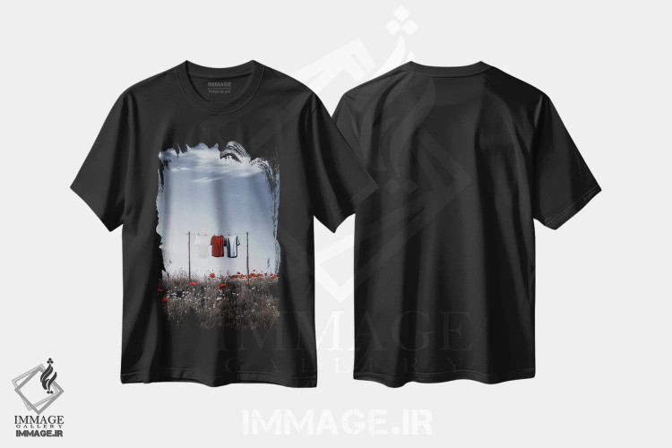 تیشرت مشکی طرح دار رشته های آسمان فراموش شده اثر کاترین فدرر | immage.ir
