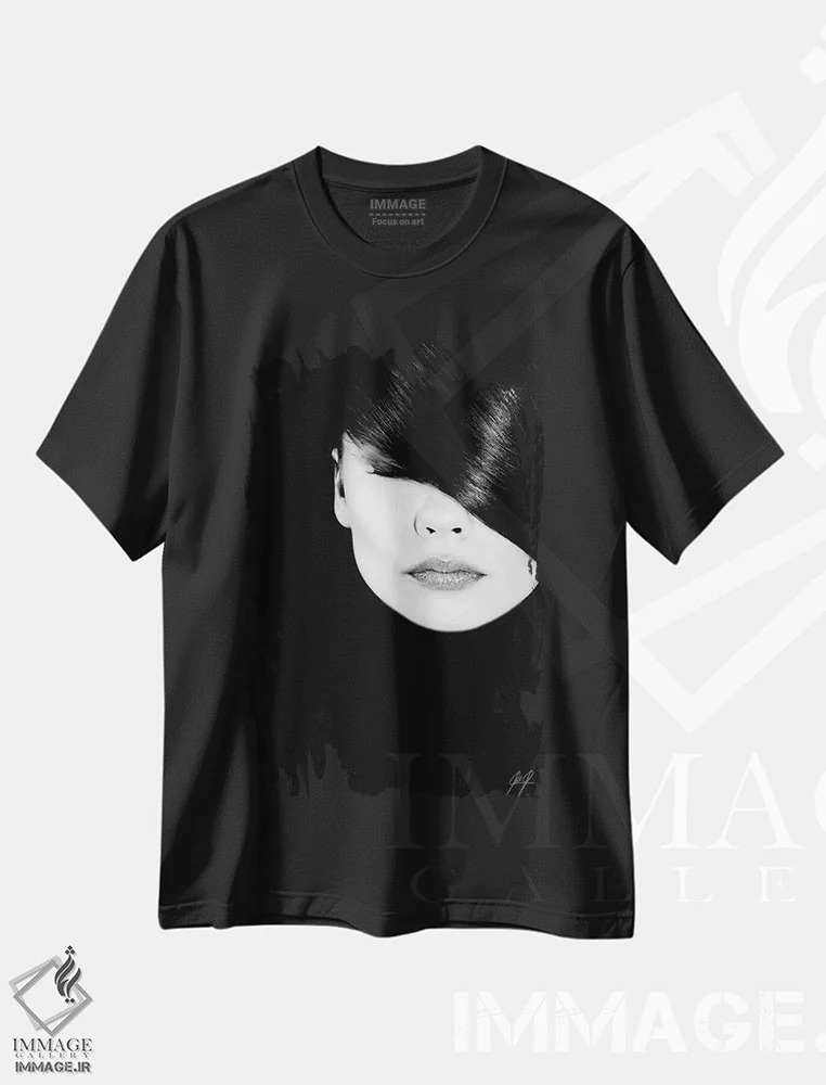 تیشرت مشکی طرح دار سکوت، عکاسی ترکیبی اثر کاترین فدرر | فروشگاه ایماژ