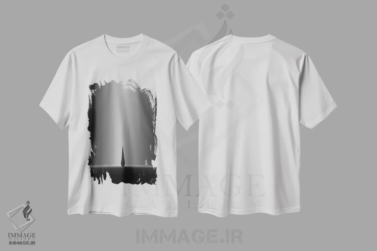 تیشرت سفید طرح دار درخشش جادویی از ناکجاآباد، عکاسی سیاه و سفید اثر کاترین فدرر | immage.ir