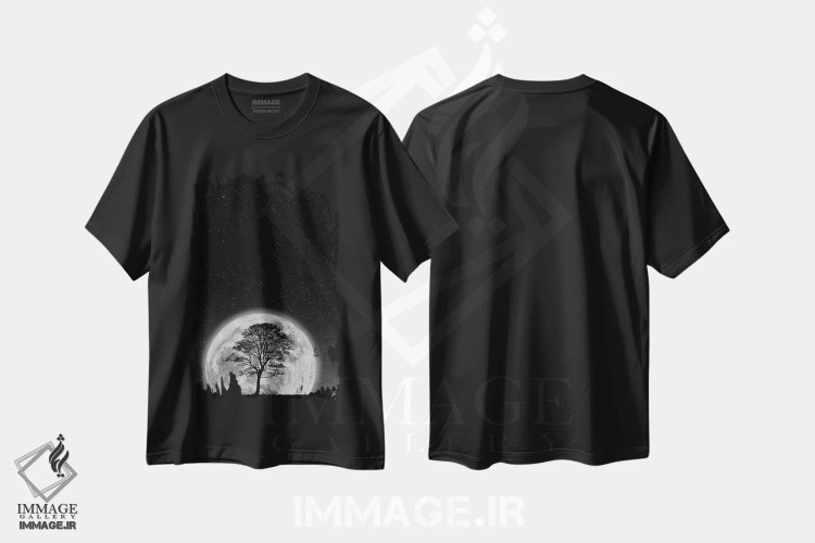 تیشرت مشکی طرح دار ابرماه، عکاسی سیاه و سفید اثر کاترین فدرر | فروشگاه ایماژ