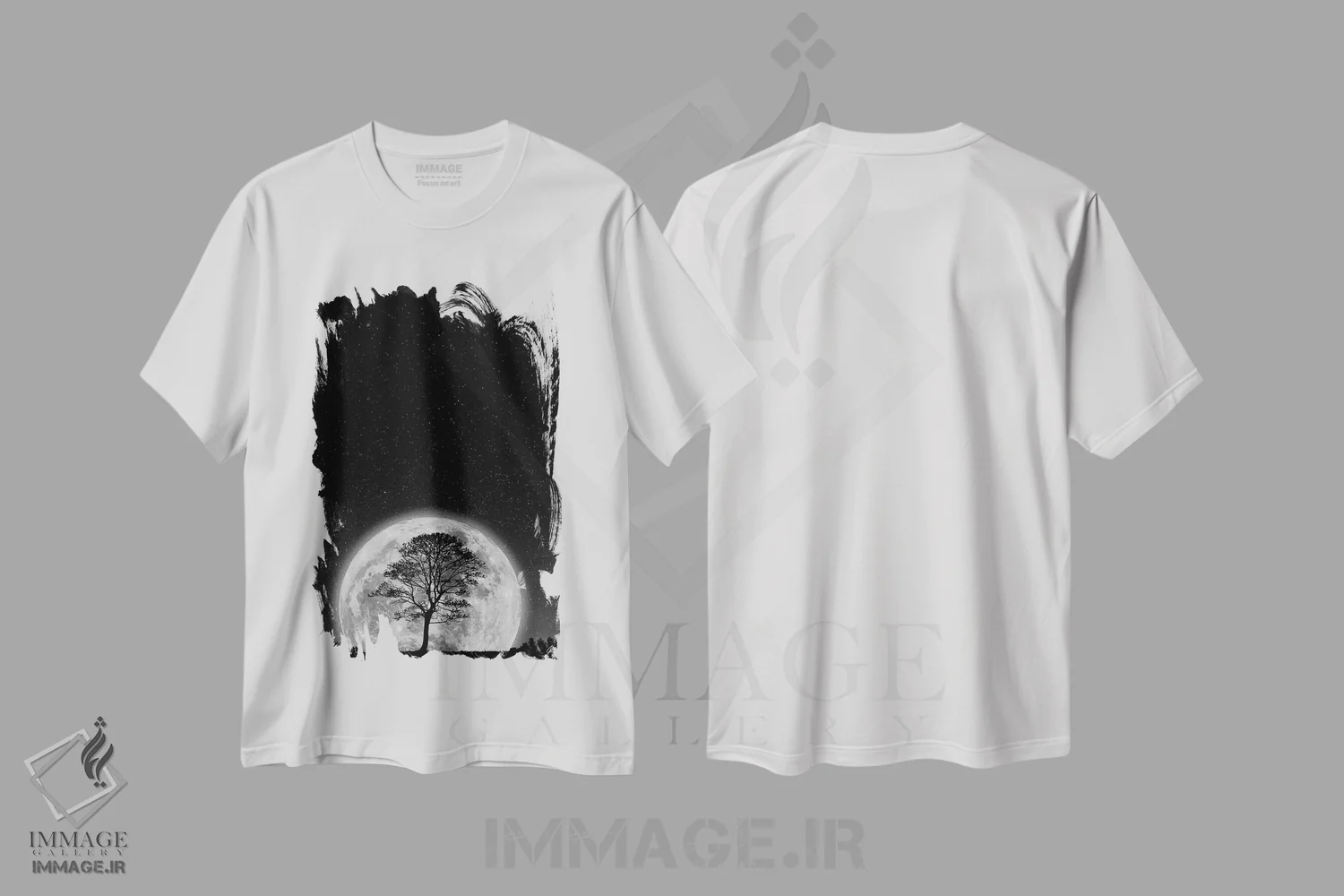 تیشرت سفید طرح دار ابرماه، عکاسی سیاه و سفید اثر کاترین فدرر | immage.ir