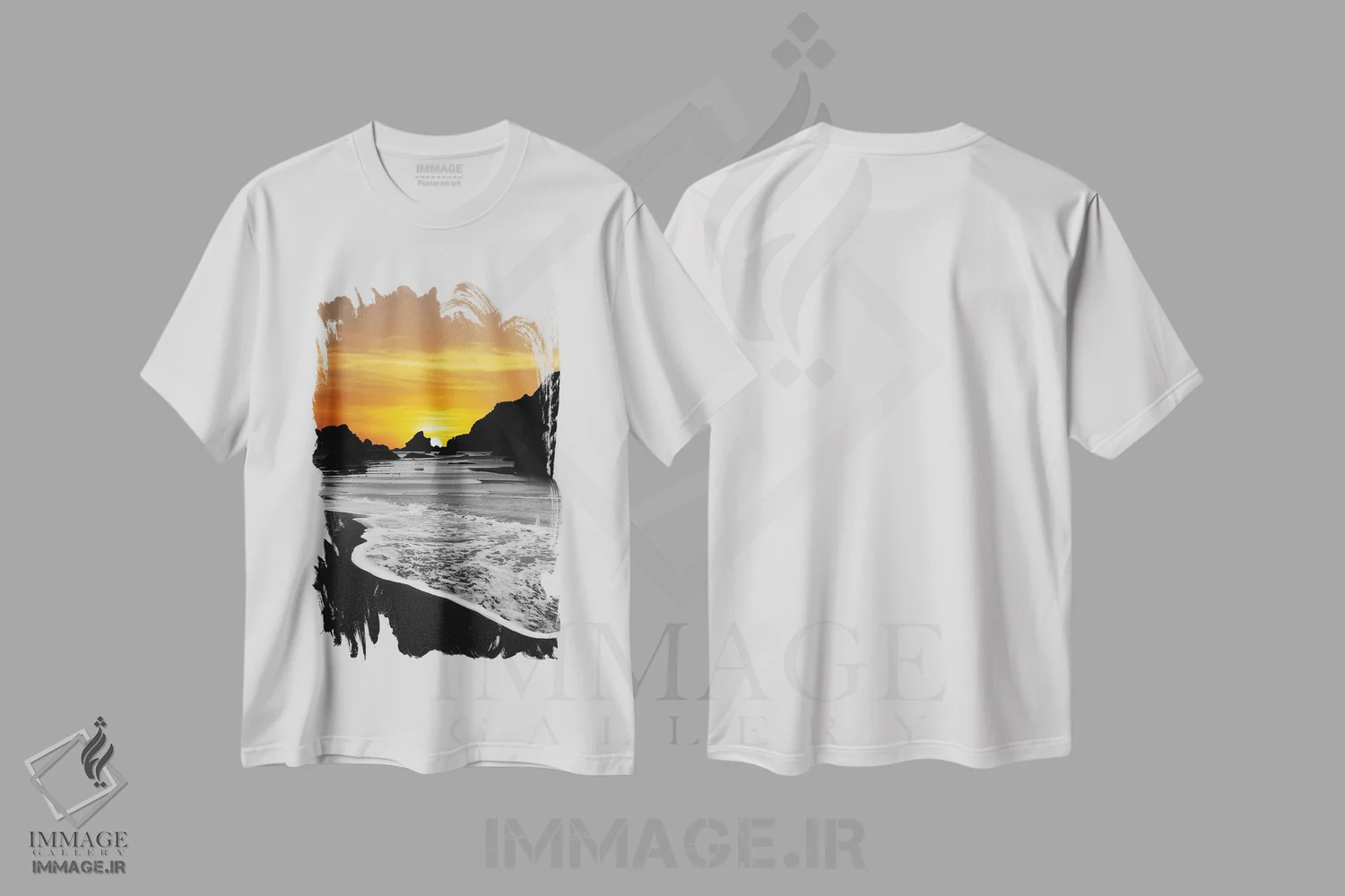 تیشرت سفید طرح دار غروب ۱، عکاسی با رنگ های درخشان اثر کاترین فدرر | immage.ir