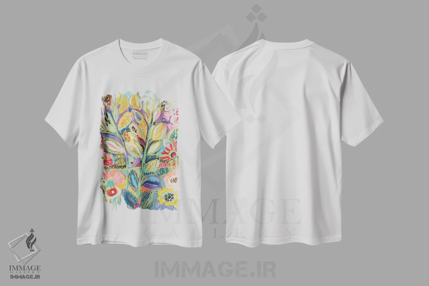 تیشرت سفید طرح دار باغ خیال انگیز ۲، دکور معاصر اثر کارن فیلدز | فروشگاه ایماژ