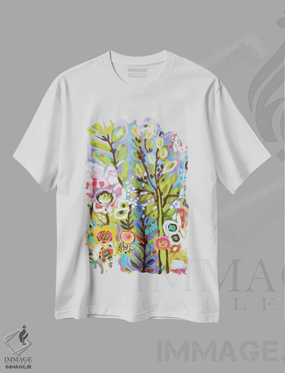 تیشرت سفید طرح دار باغ خیال انگیز ۳، دکور معاصر اثر کارن فیلدز | immage.ir