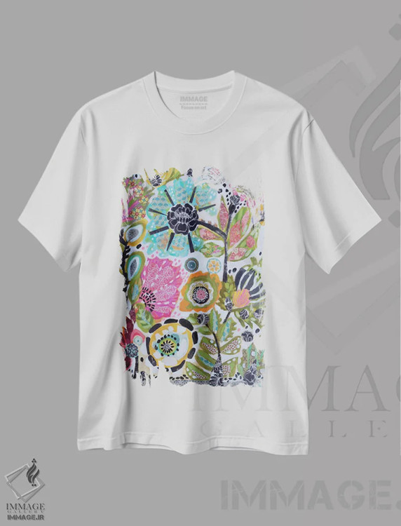 تیشرت سفید طرح دار باغ خیال انگیز ۵، دکور معاصر اثر کارن فیلدز | فروشگاه ایماژ