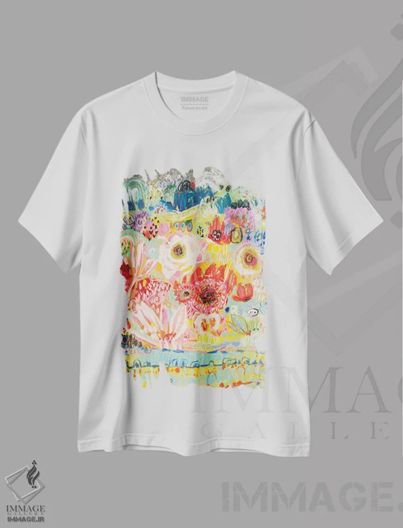 تیشرت سفید طرح دار عاشق سفر ۲، آبستره اثر کارن فیلدز | فروشگاه ایماژ