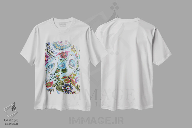تیشرت سفید طرح دار پرندگان کاغذی ۲، تزئینی اثر کارن فیلدز | فروشگاه ایماژ
