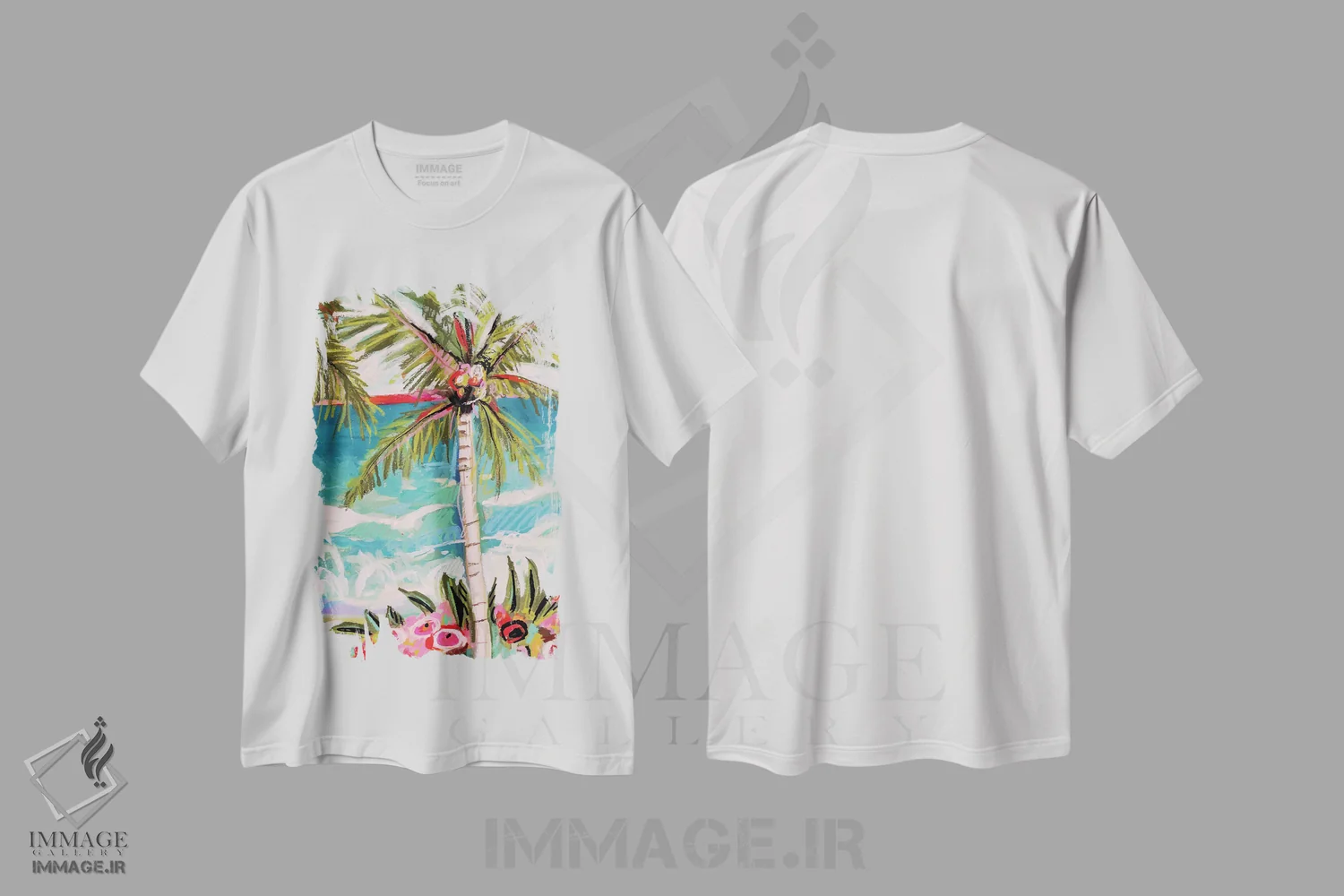 تیشرت سفید طرح دار نخل خیال انگیز ۲، دکور ساحلی اثر کارن فیلدز | immage.ir
