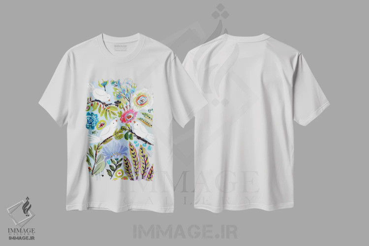 تیشرت سفید طرح دار عشق پرنده ها ۱، تزئینی اثر کارن فیلدز | immage.ir