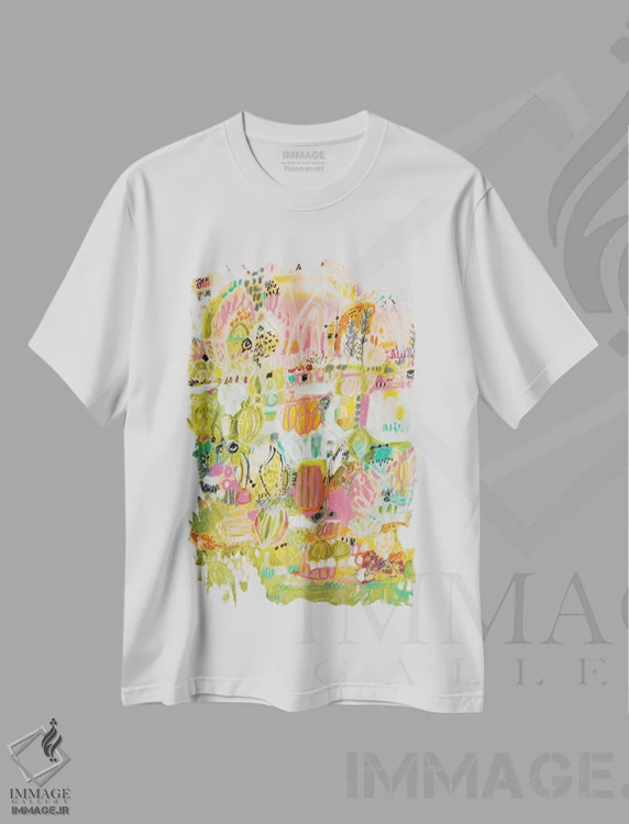 تیشرت سفید طرح دار باغ بوهو ۱، آبستره اثر کارن فیلدز | فروشگاه ایماژ