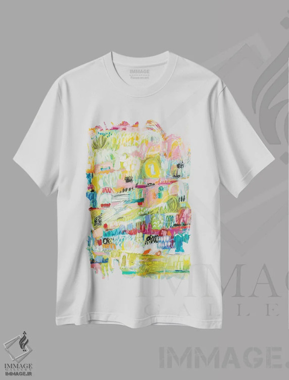 تیشرت سفید طرح دار باغ بوهو ۲، آبستره اثر کارن فیلدز | immage.ir