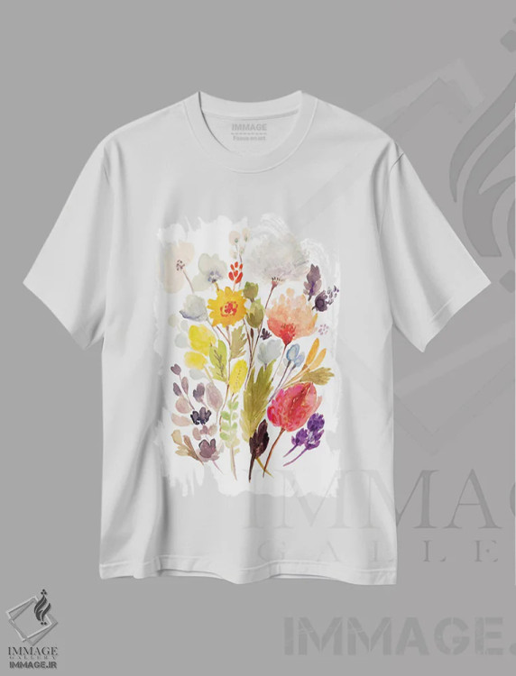 تیشرت سفید طرح دار ساقه های دسته گل مدرن ۲، دکور بوهمی اثر کارن فیلدز | فروشگاه ایماژ